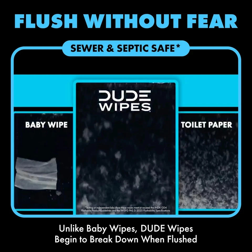 DUDE Wipes Unscented Flushable – 48 Count (Pack of 6)