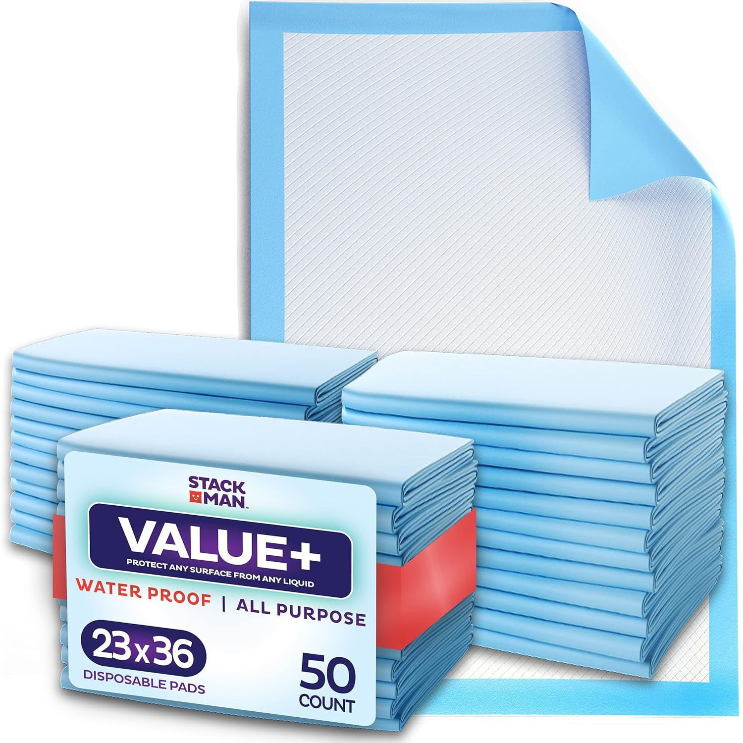 Disposable Underpads 23X36 Inch, 50-Pack, Absorbent Fluff Bed Pads