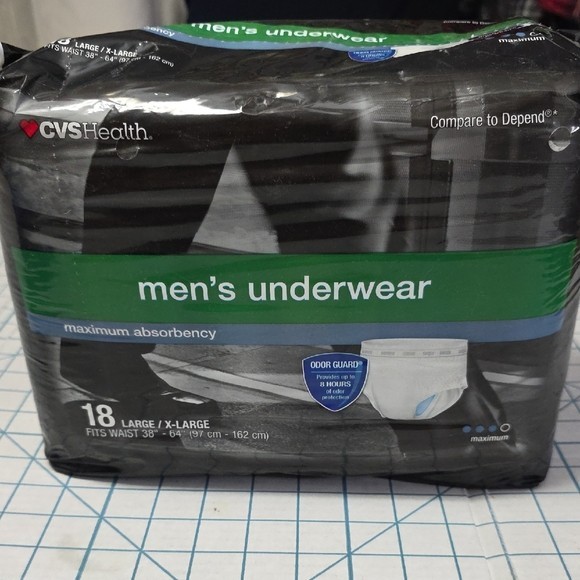 CVS Health Mens Underwear Maximum Absorbency 18 Count L/XL Size Fits 38″ To 64″