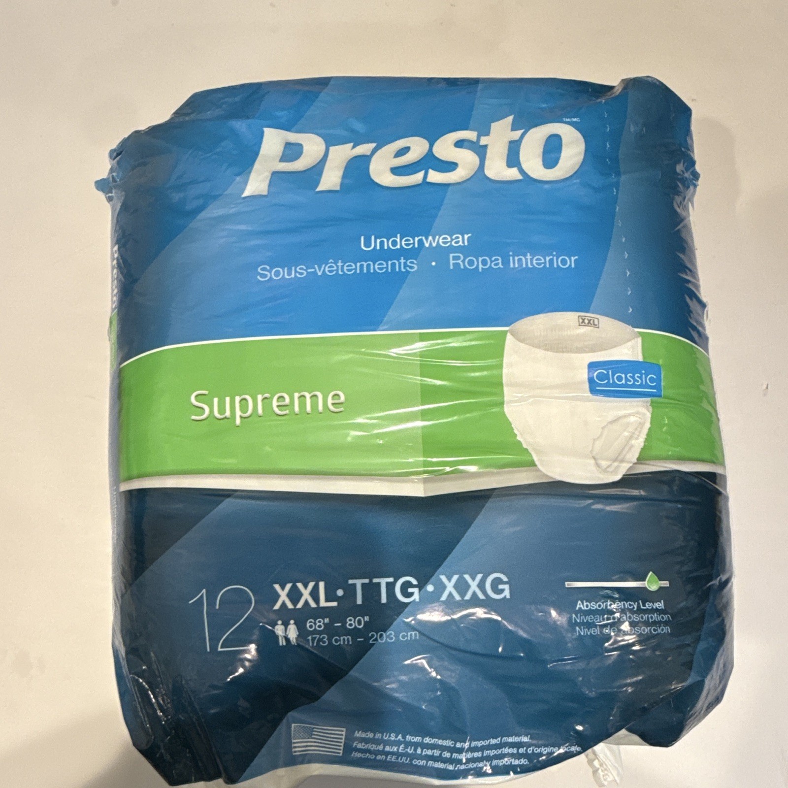 Presto Supreme Classic Incontinence Pants XXL Supreme Absorbency White 12 Count