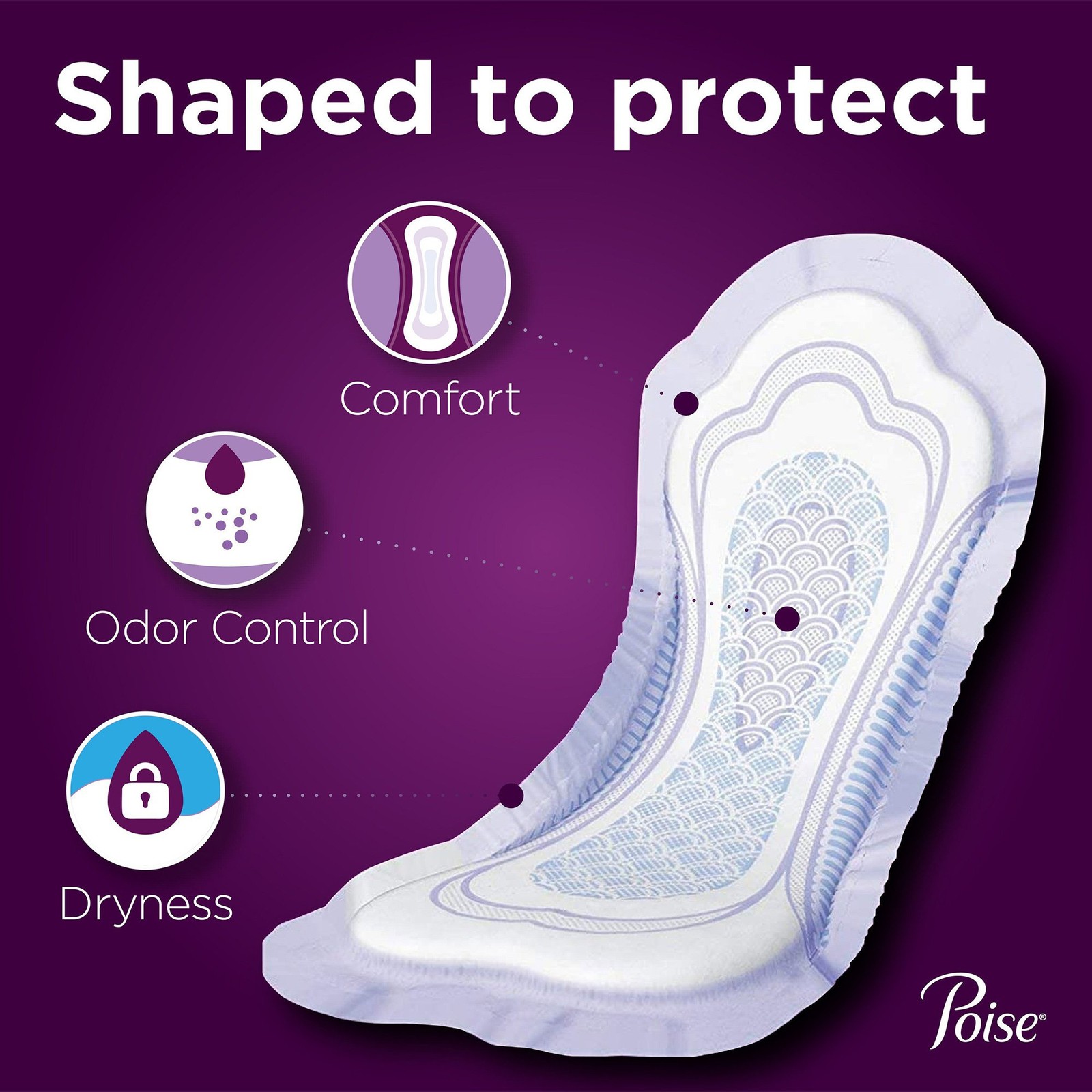 Poise Female Incontinent Pad Contoured 12.4″ L 19566 Moderate 16 Ct