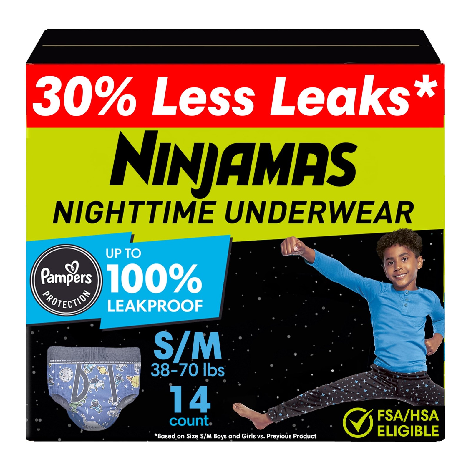 Boys Bedwetting Nighttime Underwear Boys – Size S/M (38-70 lbs), 14 Count, Ov…