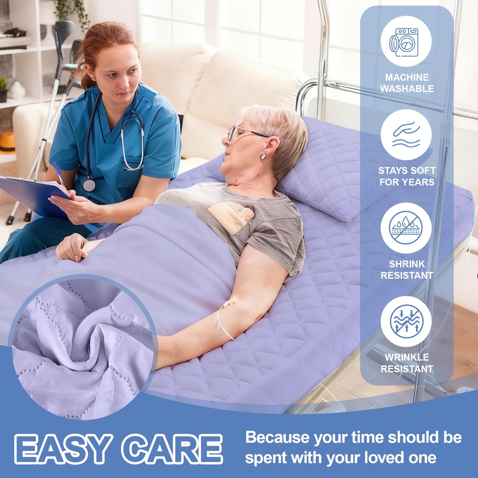 3 Piece Hospital Bed Set, Purple Waterproof Bed Set, Incontinence Protection …