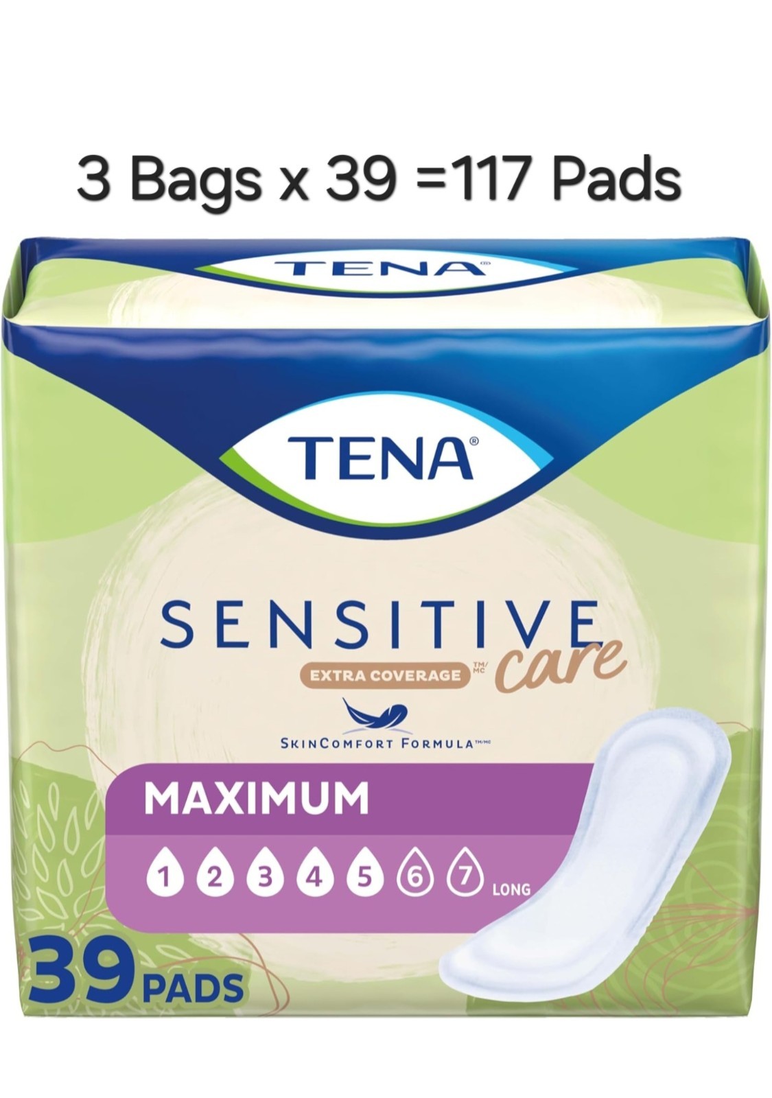 Tena Intimates Maximum Sensitive Care Incontinence Bladder Control Pads 39Ct x3