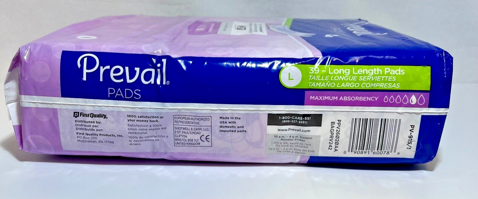 Prevail 39 Pads Count Dri-Fit Incontinent PV-915/1 Daily Max Absorbency L Large