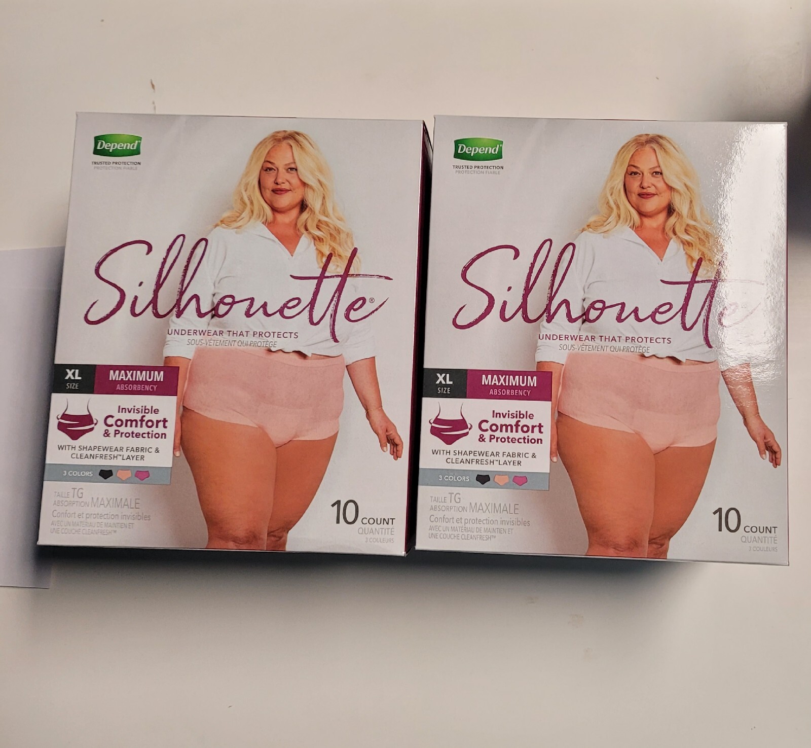 2 PK Depend Women’s 10 Count XL Silhouette Underwear Maximum Absorbency