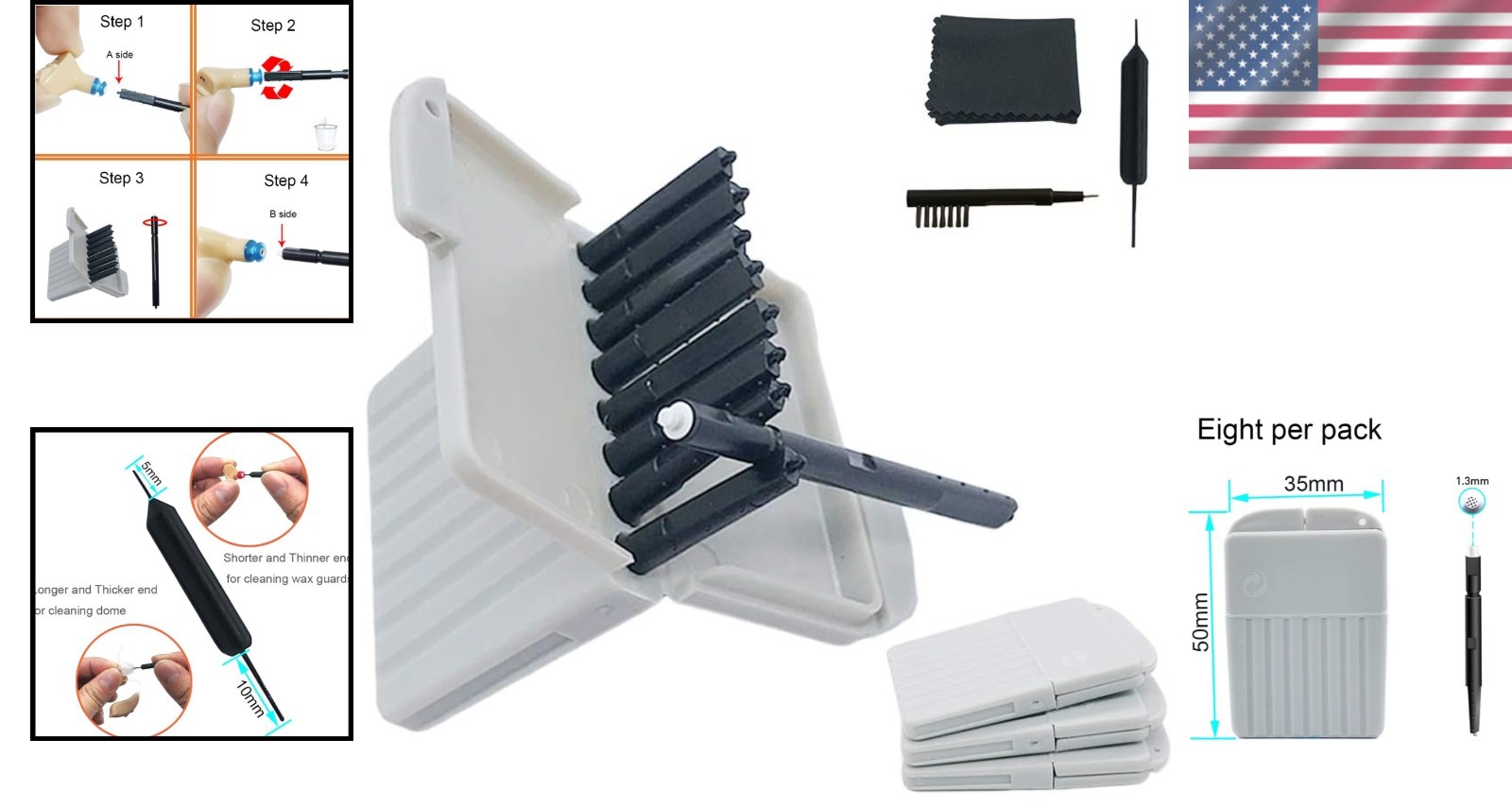 Complete Hearing Aid Care Set – 3 Packs of Wax Guards with Cleaning Brush & Case