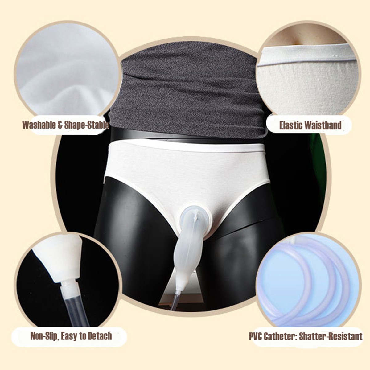 Wearable Urine Collector for Men with Silicone Urine Cup Cotton Briefs, 2* 800ml
