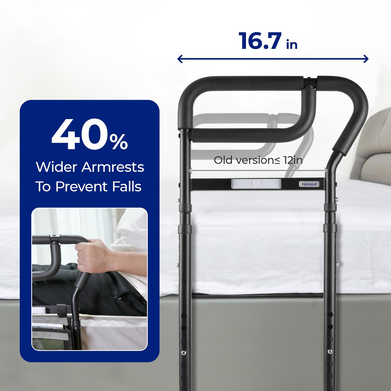Nimood C3 Pro Bed Rails For Elderly Adults Safety Adjustable Heights Bed Cane