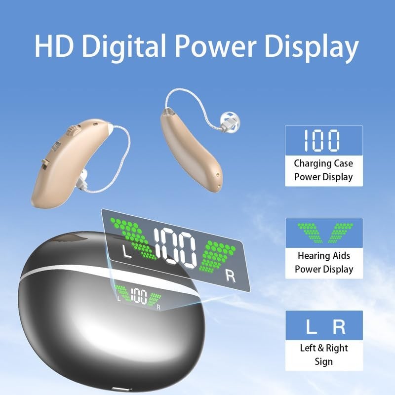 Digital RIC Hearing Aids, Both, Charging Box, Beige, Clear/Nature/Simple I.48