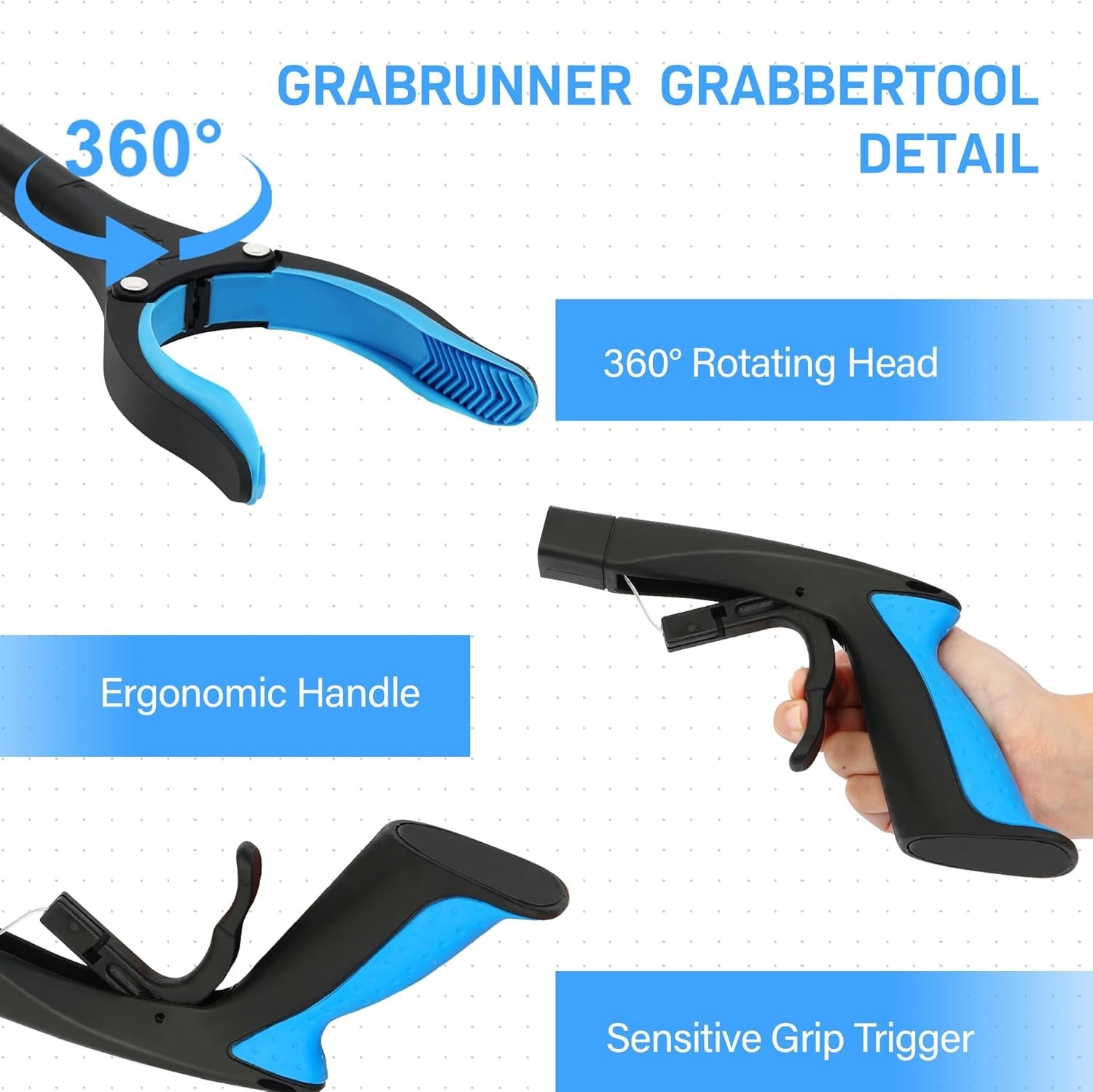 2- Pack 32 inch GrabRunner Folding Reacher Grabber Tool with Magnetic, Blue