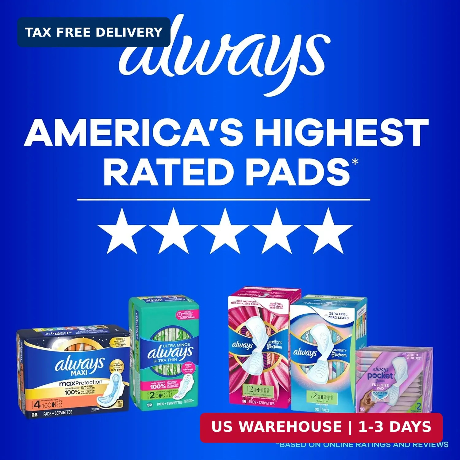 Always Ultra Thin Feminine Pads with Wings for Women, Size 1, Regular Absorbency