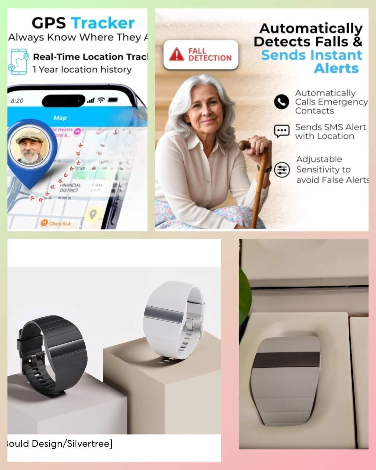 Silvertree Smart band Medical Alert Bracelet GPS Tracker Fall Detection SOS Gray