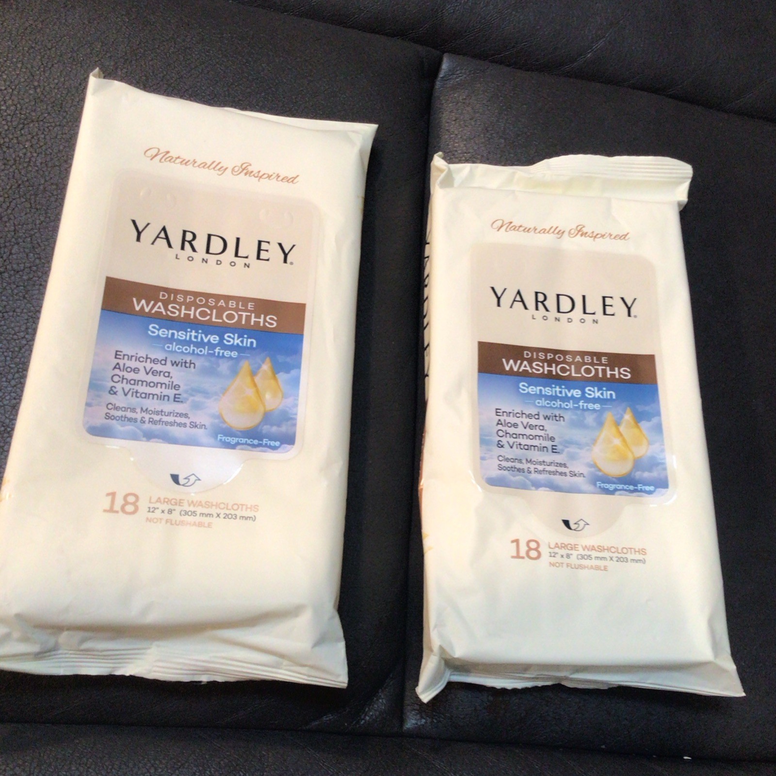 Lot 2-Yardley Disposable WashCloths Alcohol Free Aloe & Chamomile -18 Ct- Sealed