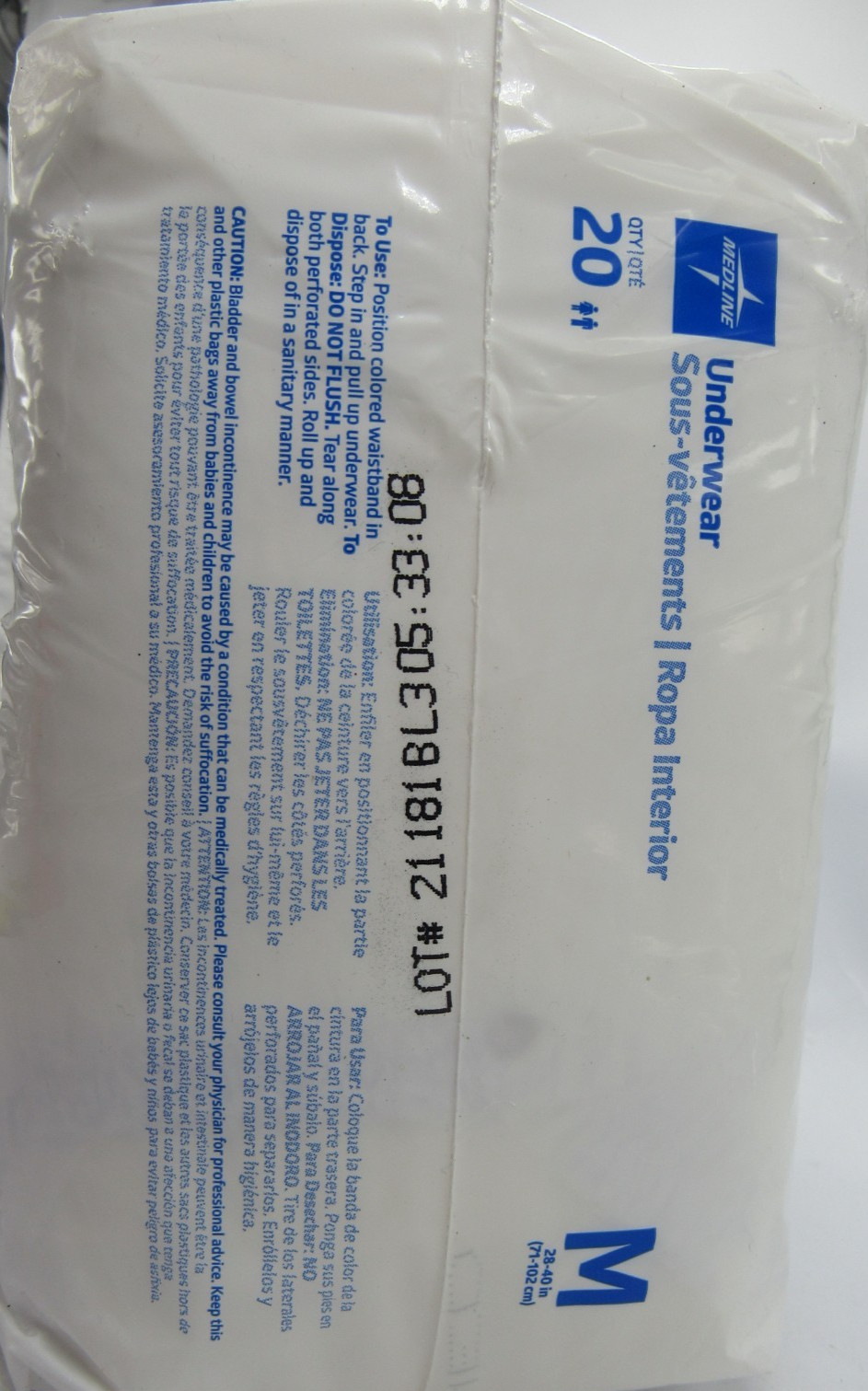 Medline MSC23005 Disposable Underwear Medium 28-40 In 20 Pack New