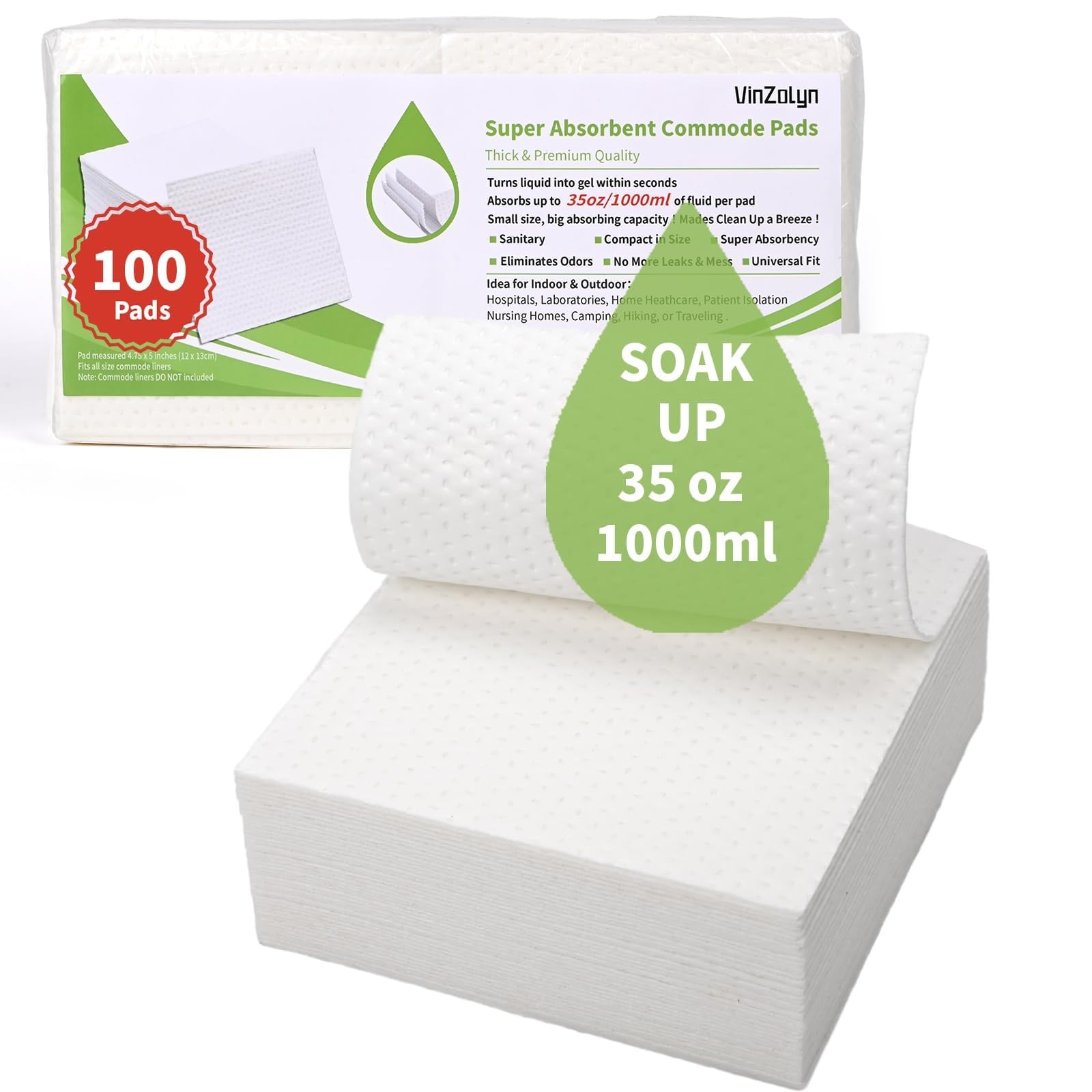 Super Absorbent Pads for Commode, 100 Pcs, for Portable Toilet, Disposable Be…