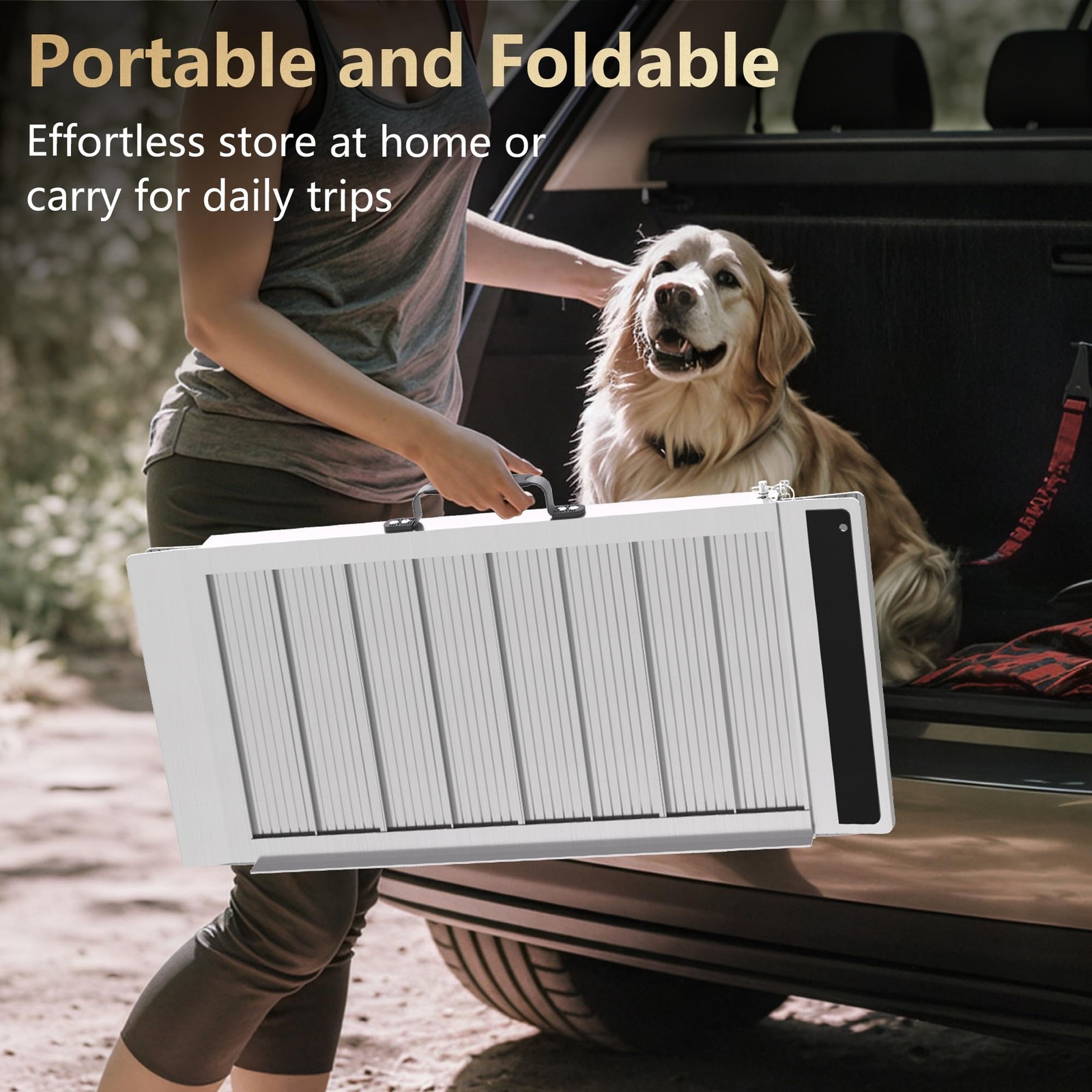 Sdroiixy 2Ft Portable Ramp Aluminum Ramps Handle Anti-Slip Folding Wheel Chair