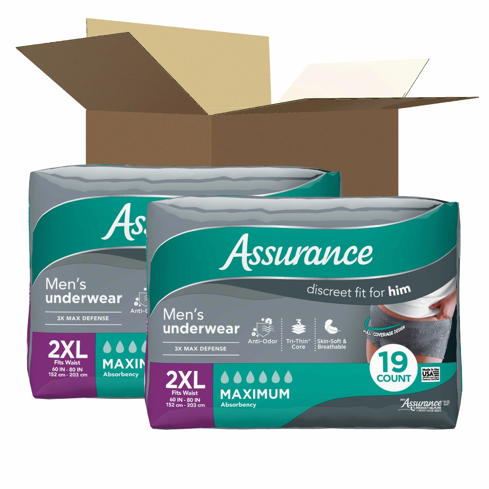 Assurance Men’s Incontinence Underwear XXL, Maximum Absorbency, 38 Count……..