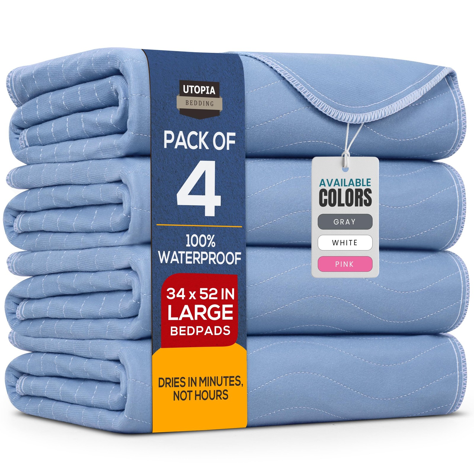 New Utopia Bedding Washable Underpads 34″x52″ 4 Pack Waterproof Bedwetting Pads