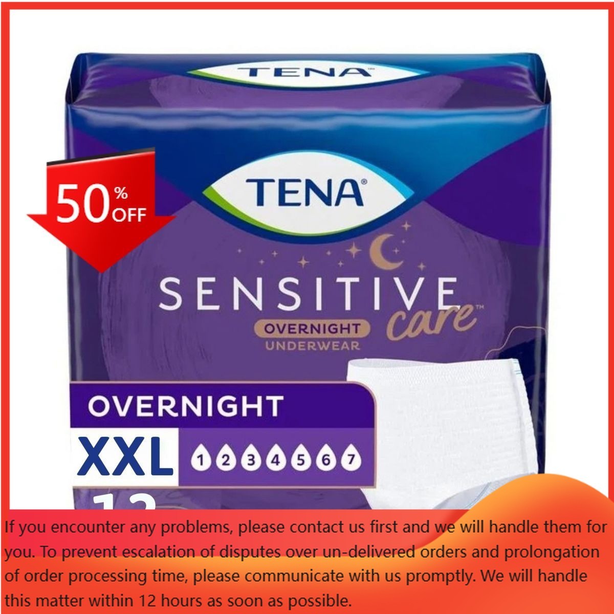 TENA Sensitive Care Incontinence Underwear – Overnight Absorbency – XXL – 12ct