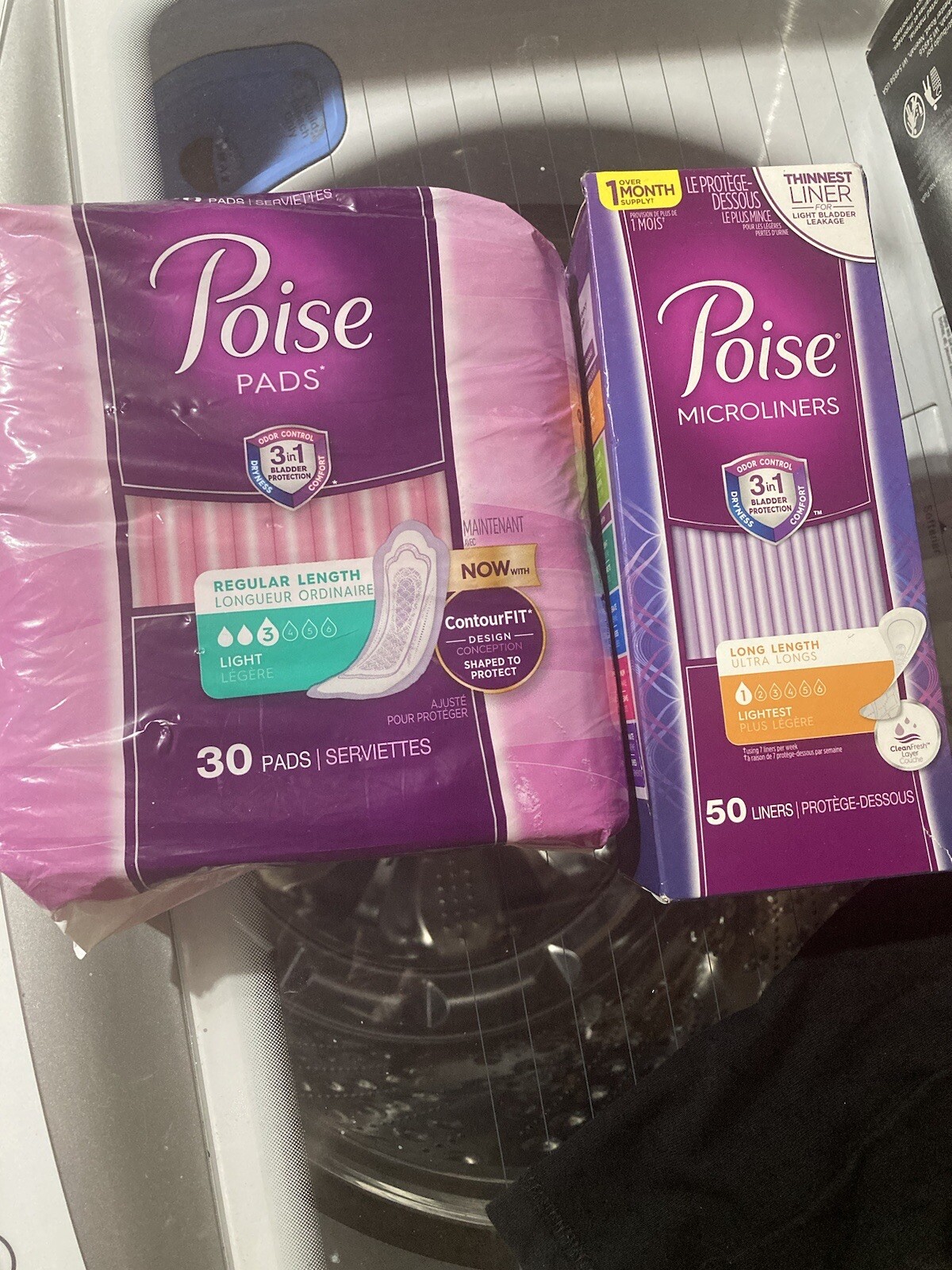 1Poise Pads Regular Length #3 Light Absorbency (30) and 1 Poise Microliners #1