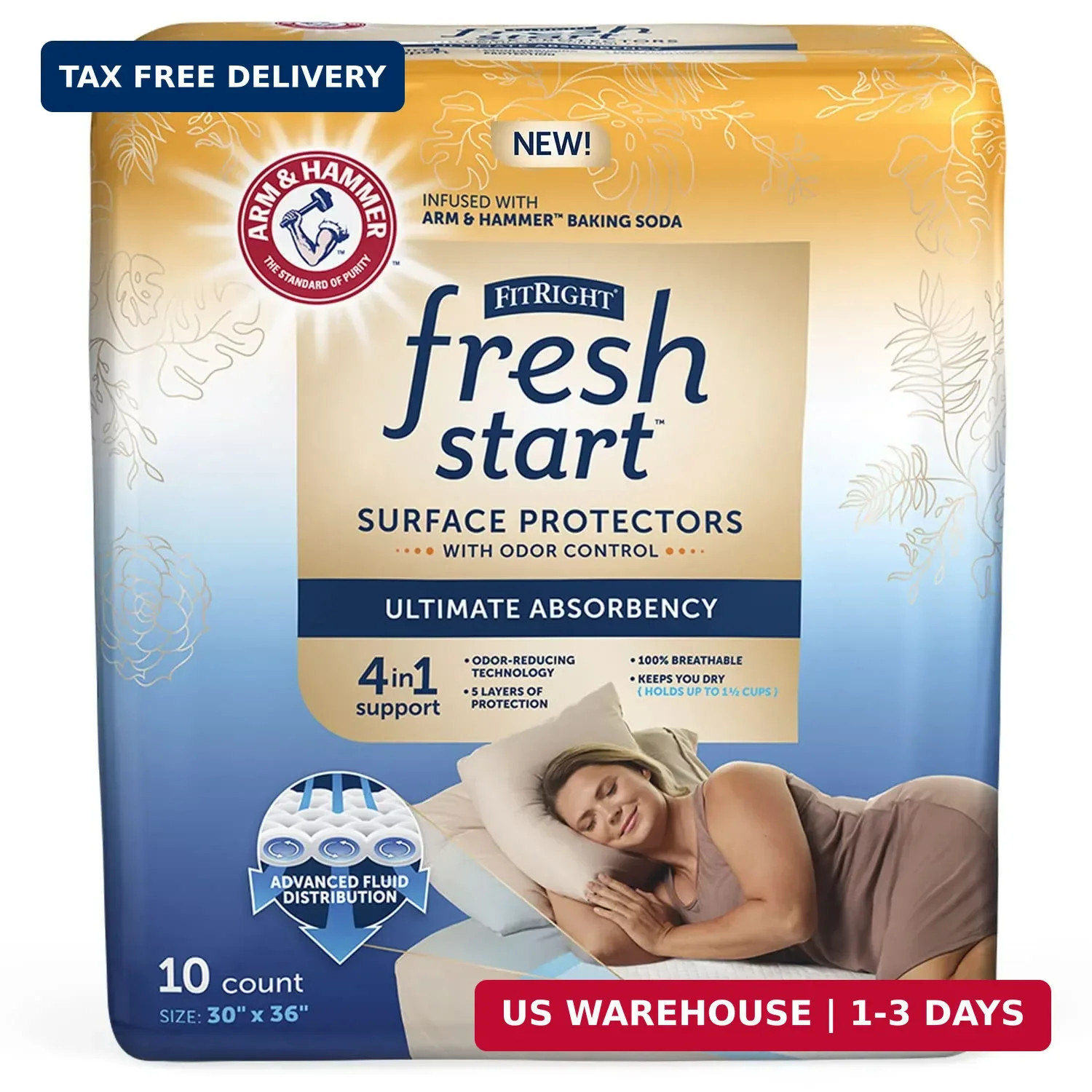 FitRight Fresh Start Disposable Underpads 30″ x 36″ (10 Count) Bed Pads for I…