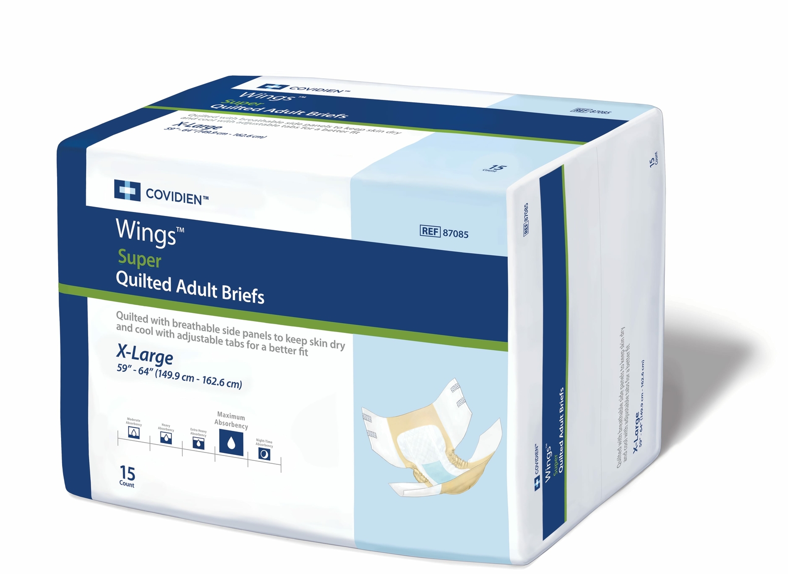 Wings Super Quilted Adult Incontinent Brief X-Large Heavy Absorbency, Pack of 15