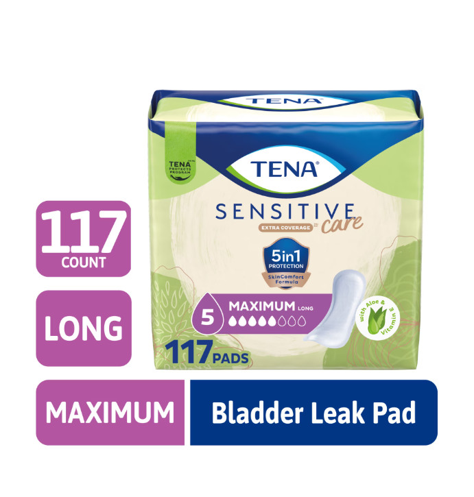 Tena Sensitive Care Maximum Absorbency Long Incontinence Pads for Women, 117 ct