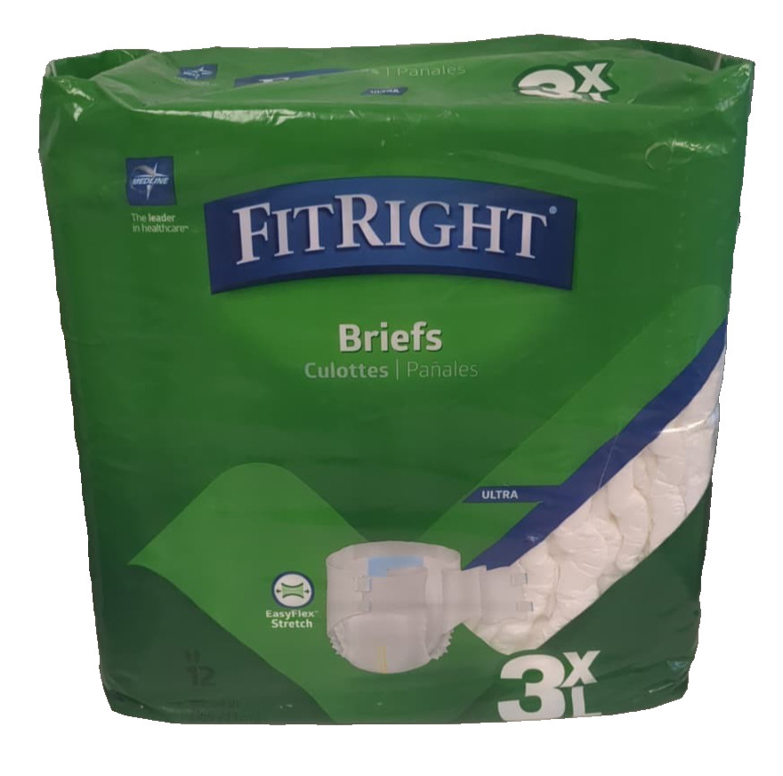 Medline FitRight Ultra 3XL 12 Pk Adult Briefs Breathable Easy Flex Moisture Wick