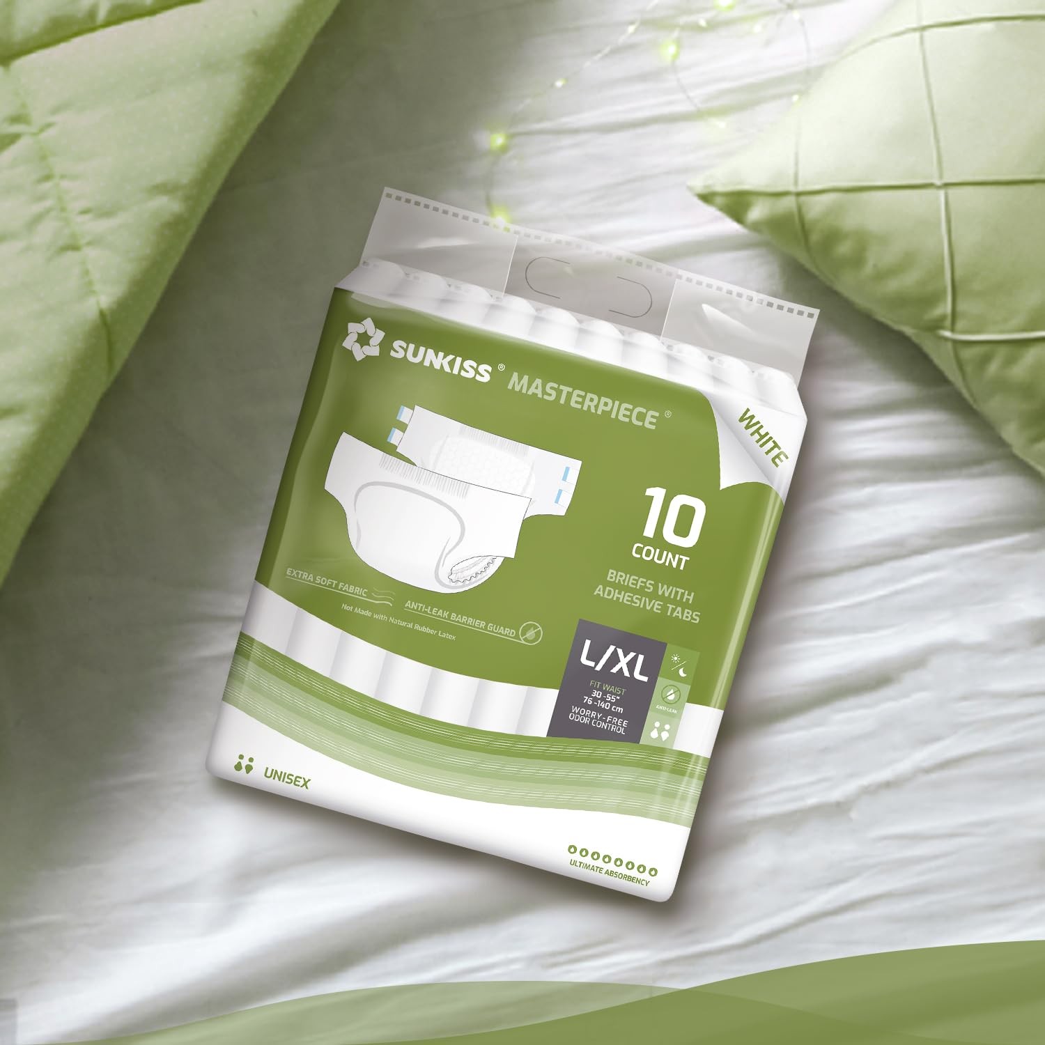 SUNKISS Masterpiece Adult Diapers with Tabs Unisex Incontinence Briefs L/XL 40ct