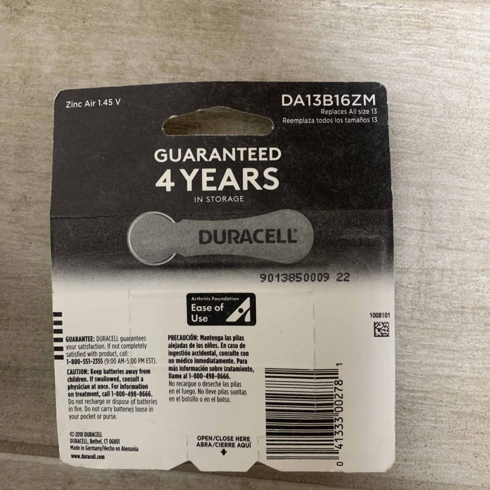 2 Packs of (16) Duracell Hearing Aid Batteries Size 13 Orange EasyTab DA13B16ZM