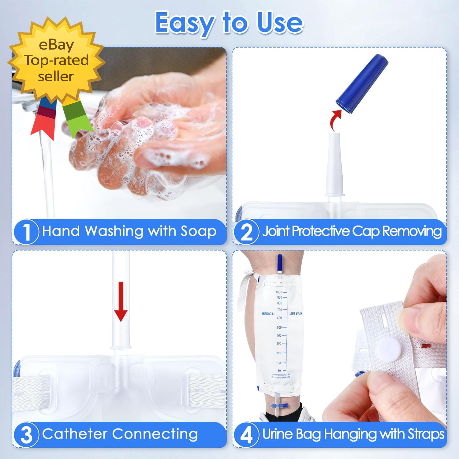 5 Pack 1000Ml Leg Bag Urinary Drainage Bag Anti Reflux Valve Urine Collection