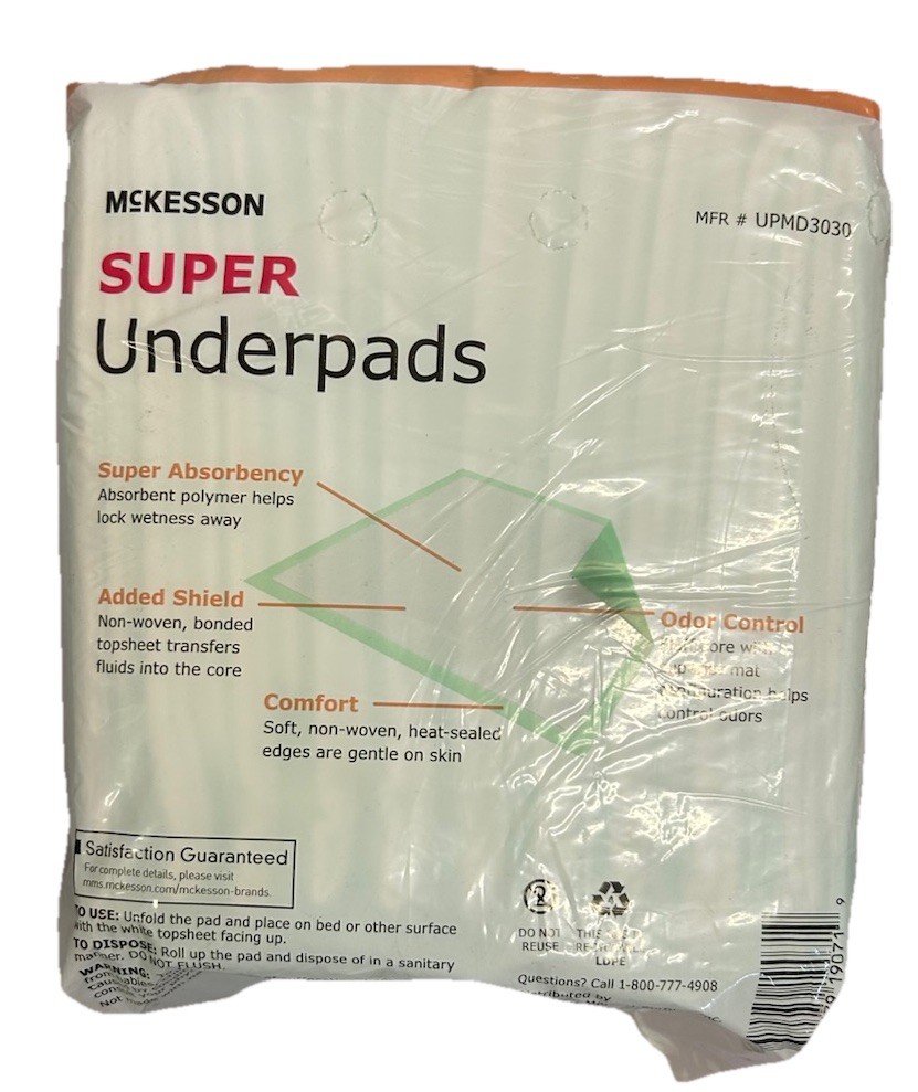 McKesson Underpad Super 30″X 30 Disposable Fluff / Polymer Moderate Absorbency