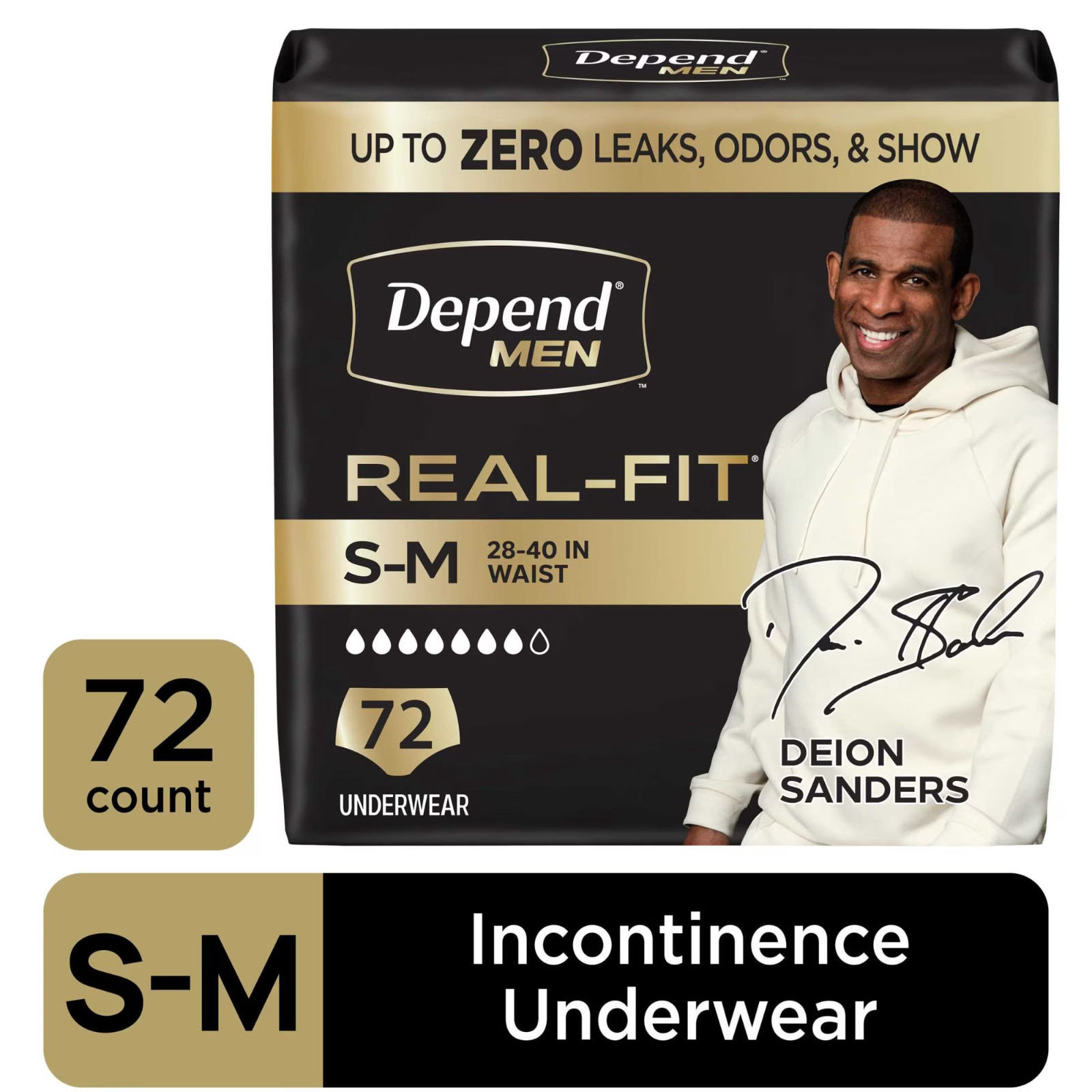 Depend Real Fit Men Incontinence Underwear Maximum Absorbency Black S/M 72 Count