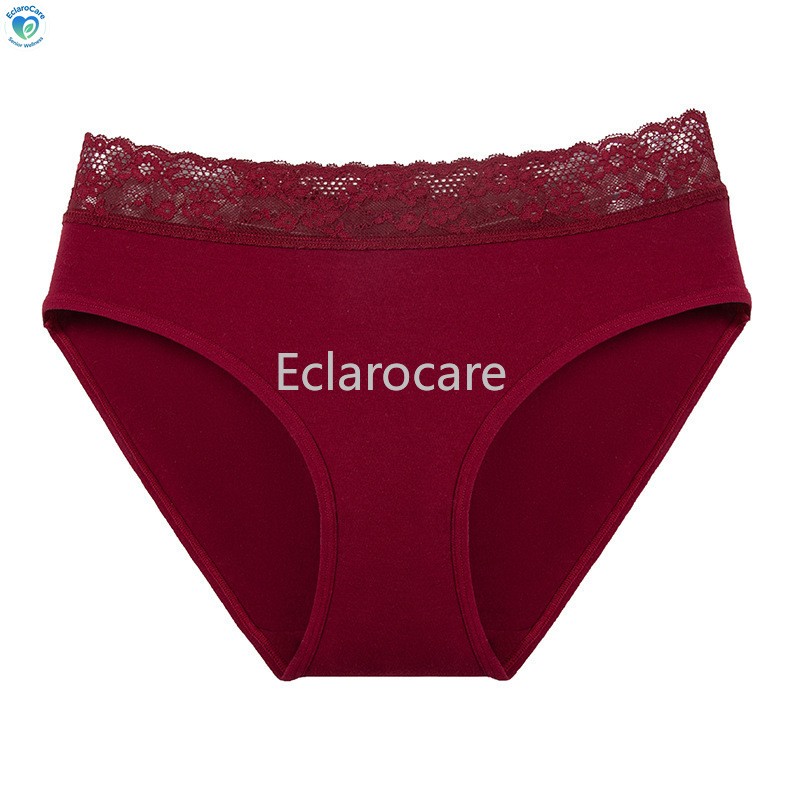 6pcs Women’s High-waisted Menstrual Underwear with Solid-Color Lace cotton