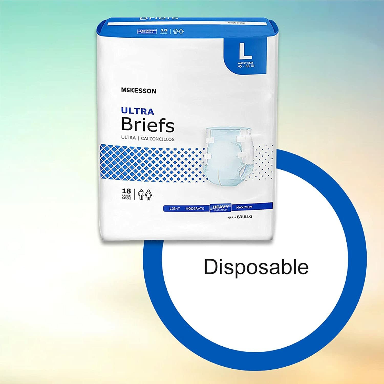 McKesson Ultra Adult Incontinent Brief, Large 45” – 58” Heavy Abs – Bag/18