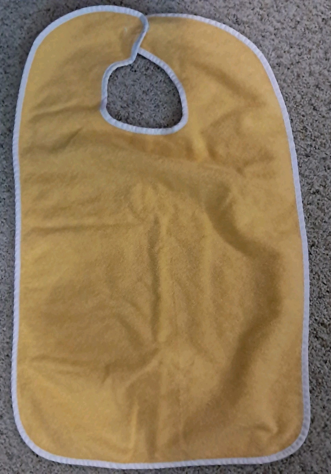 Set Of 2 Lg. ADULT TERRY CLOTH BIBS Washable Easy On Hook & Loop Teal & Yellow