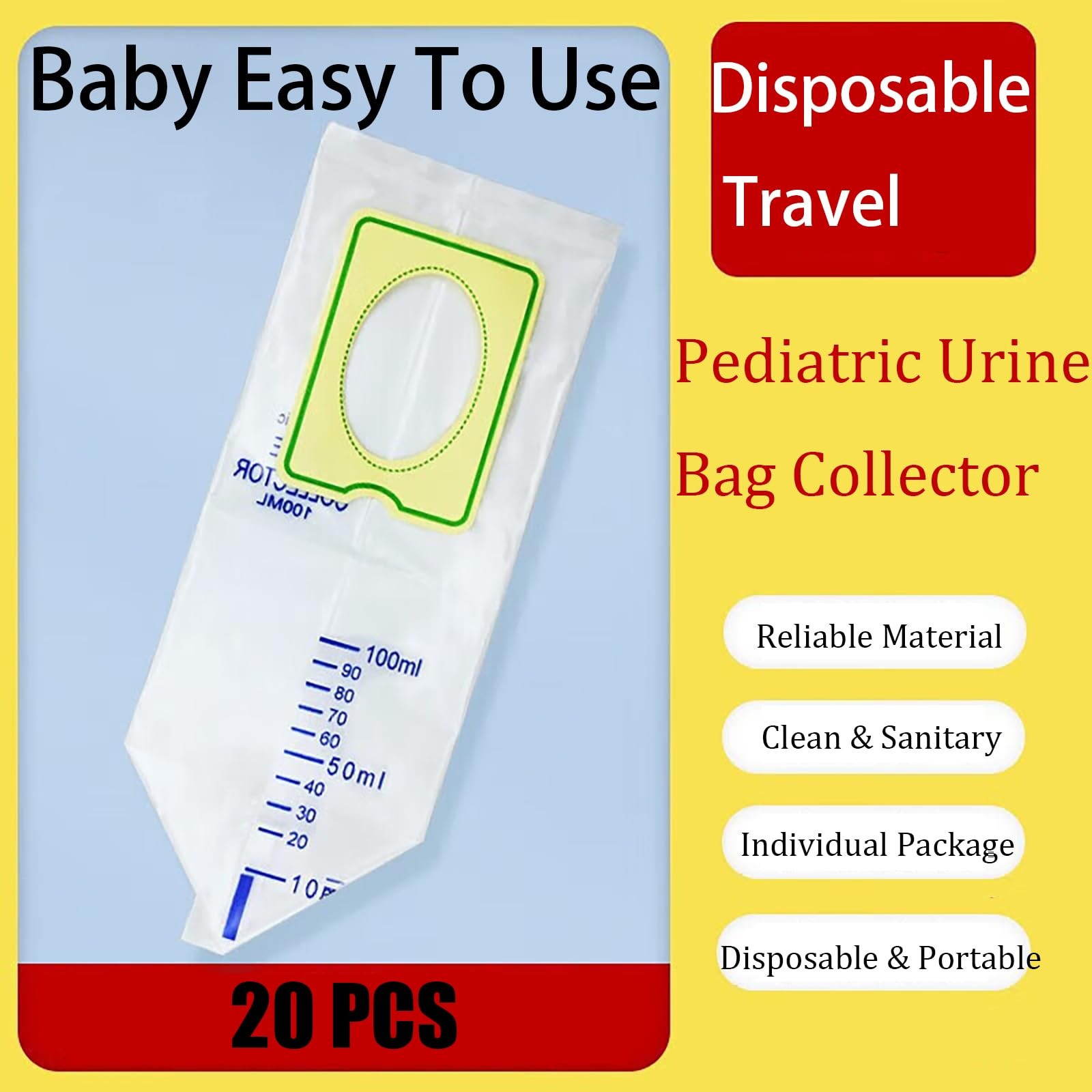 20 PCS Pediatric Urine Bag Collector, 100ml Baby Catcher Pouch Individual Pee…
