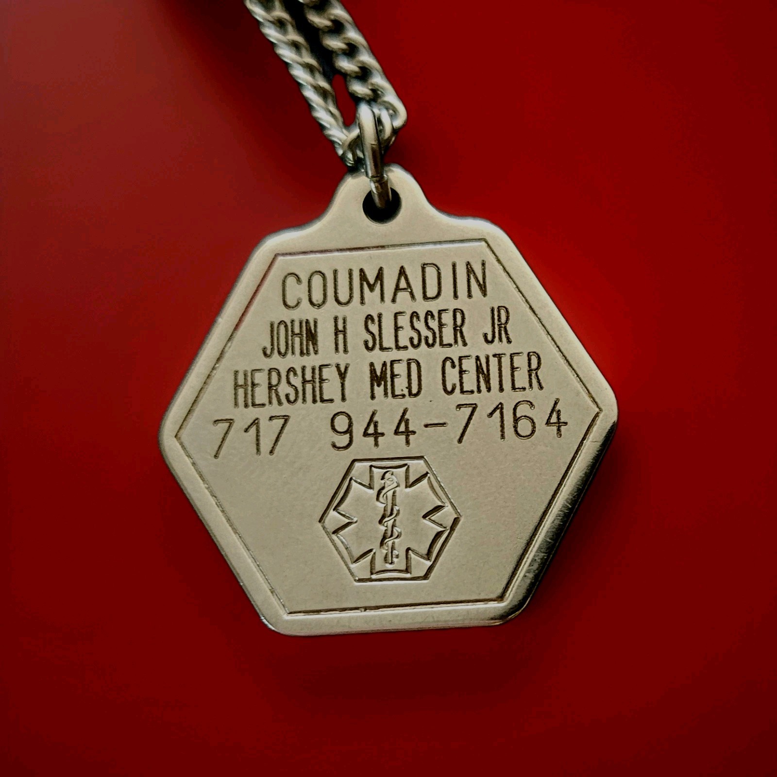 Pre-owned Stainless MEDICAL ALERT Coumadin Pendant 26″ Necklace Hershey Medical