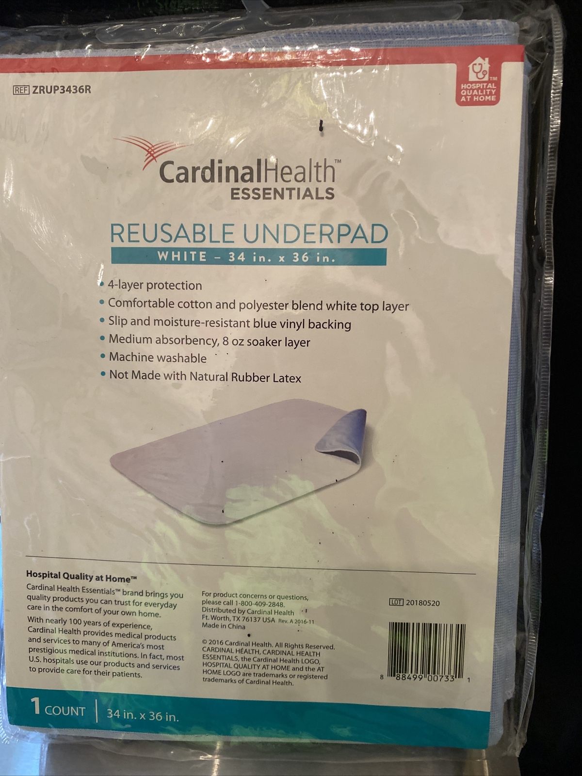 Cardinal Health Essentials 34″ x 36″ Reusable Underpad Bed Pad Washable