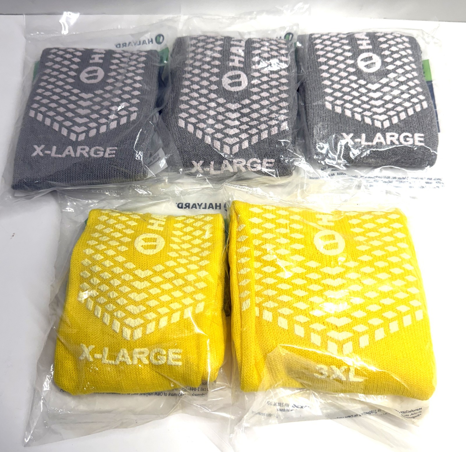5 Pairs Haylard Anti-Slip Socks Slippers Gray and Yellow XL & 3XL New in Package