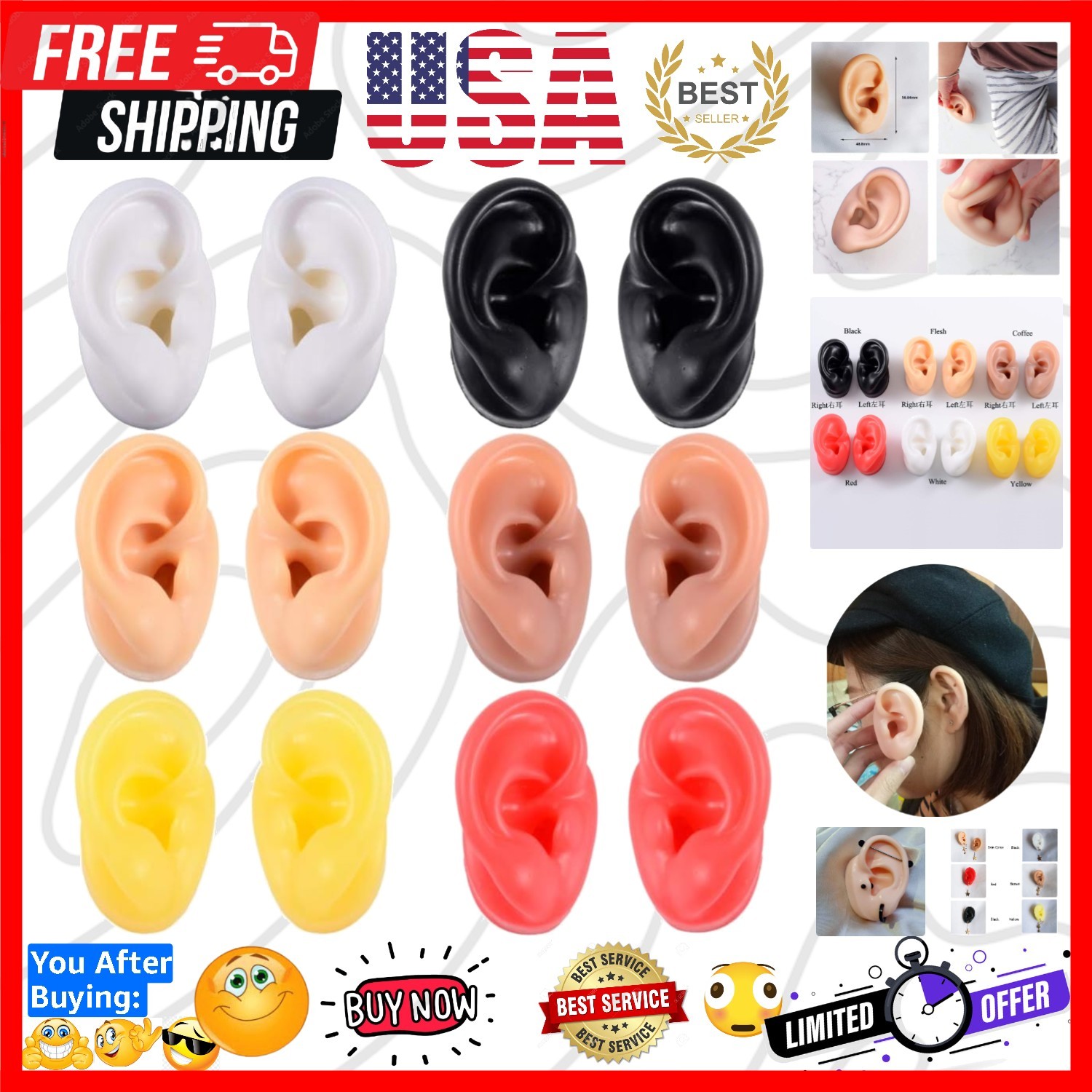 Soft Silicone Ear Model for Hearing aid 1:1 Human Ear Ear Model Simulation Di…