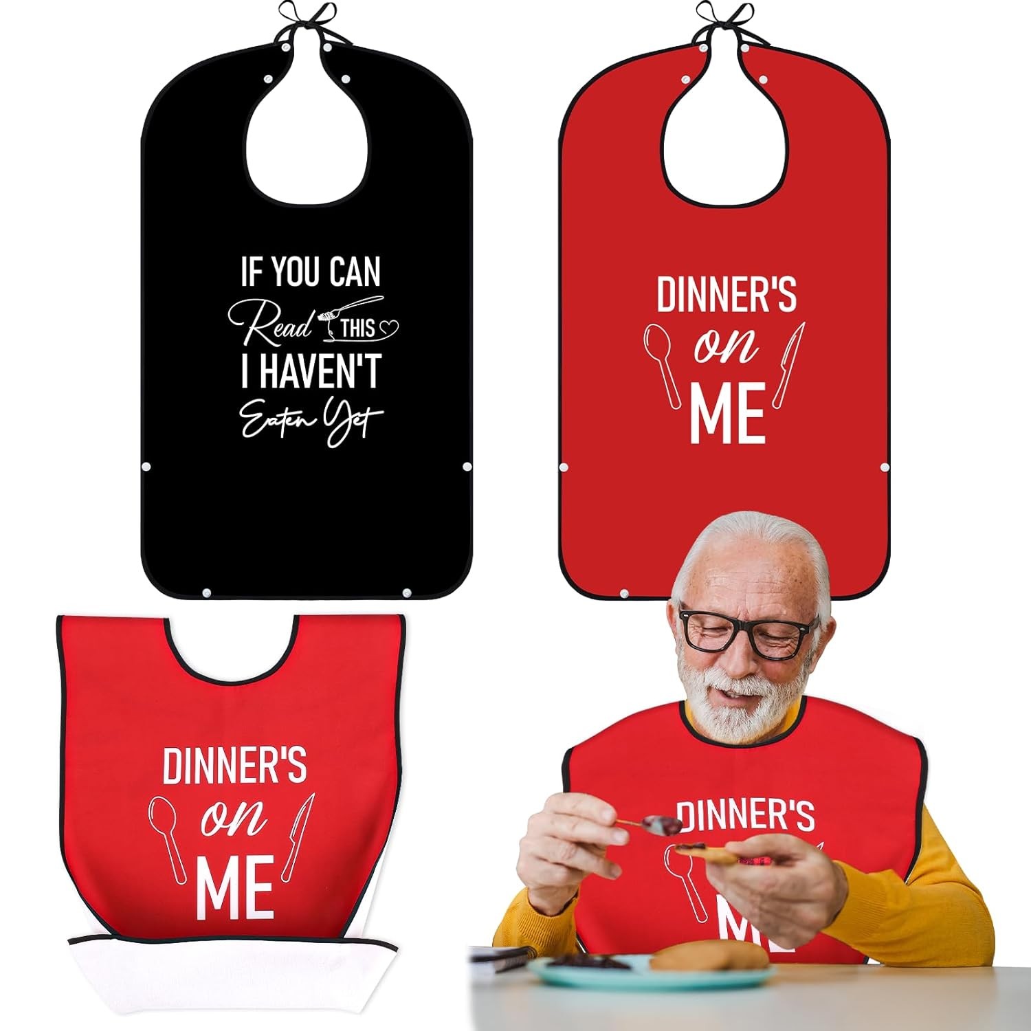 XKDOUS 2 Pack Funny Adult Bibs for Man, Waterproof and Reusable Adult Bibs for E
