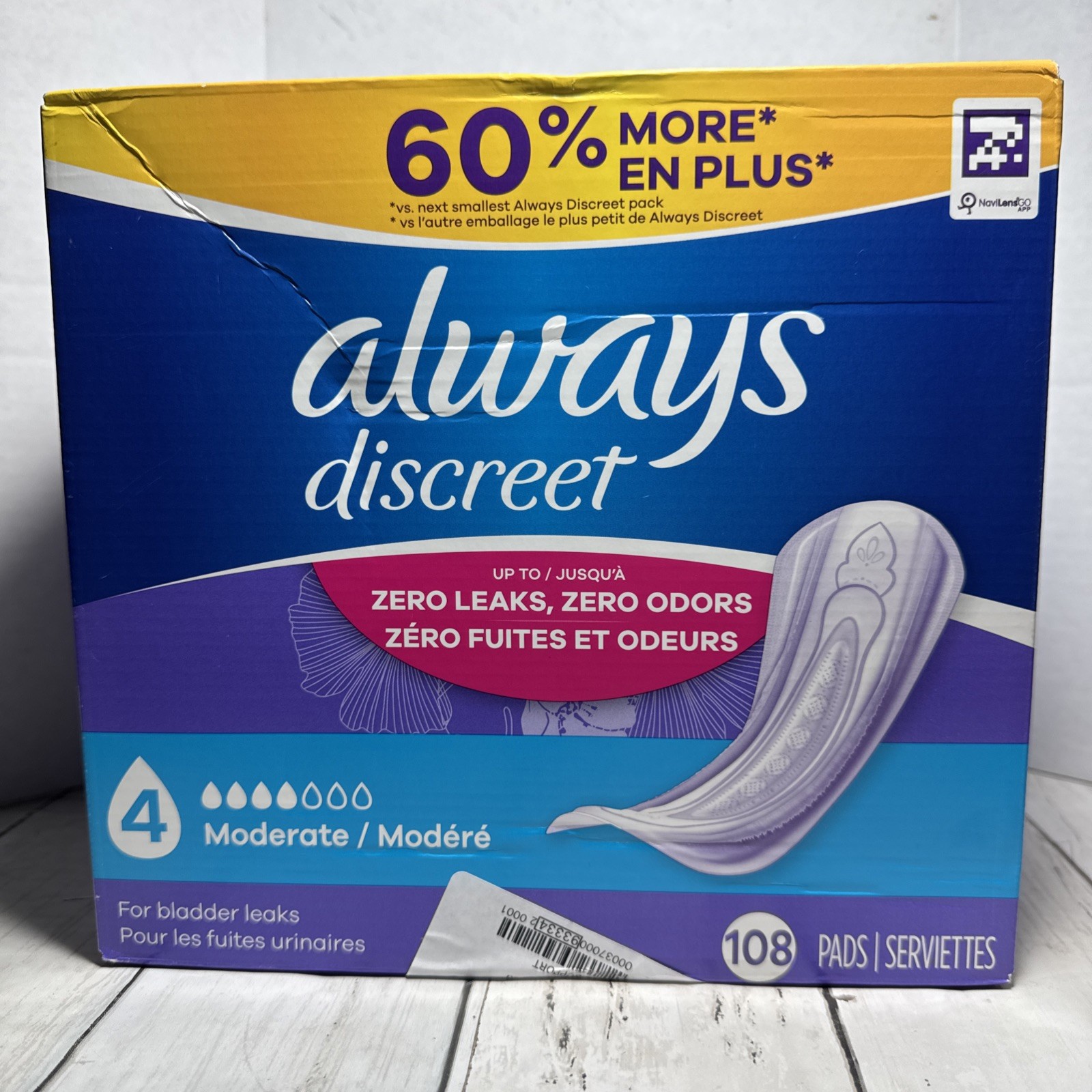Always Discreet Incontinence Pads # 4 Moderate Regular Length 108CT Sealed