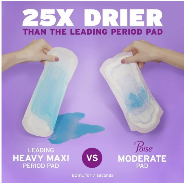 Poise Incontinence Pads for Women 4 Drop, Moderate Absorbency, Regular Length