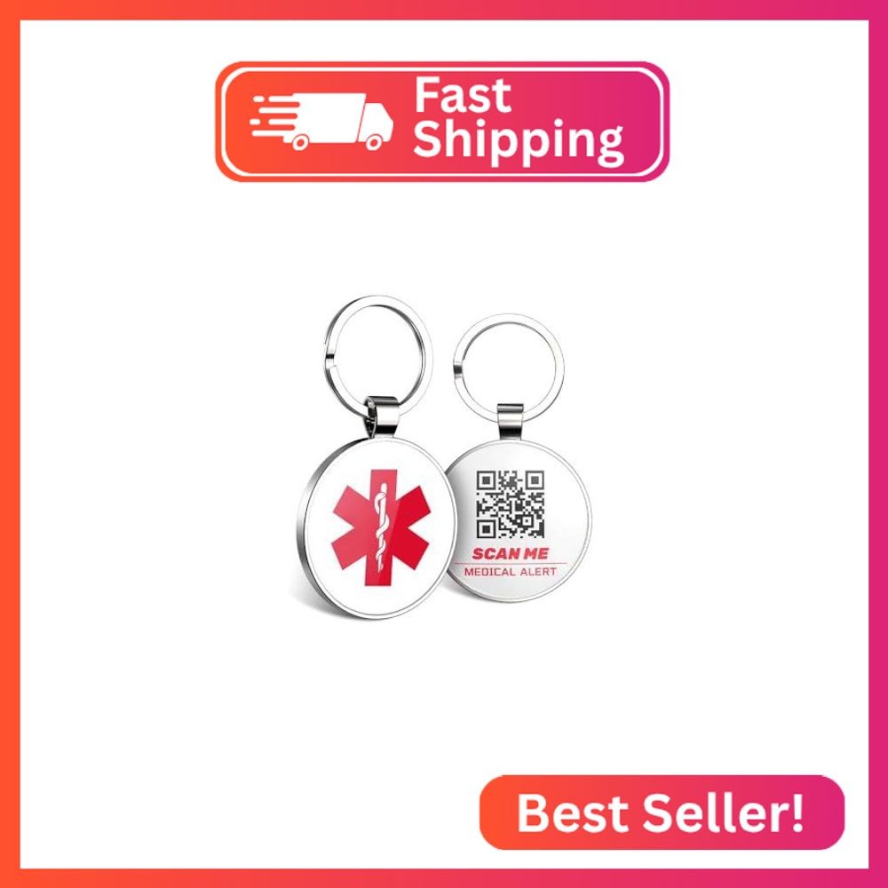 KEKHEALTH 2PCS QR Medical Alert ID Tag Life Alert Keychain Epipen Alert Pendant,