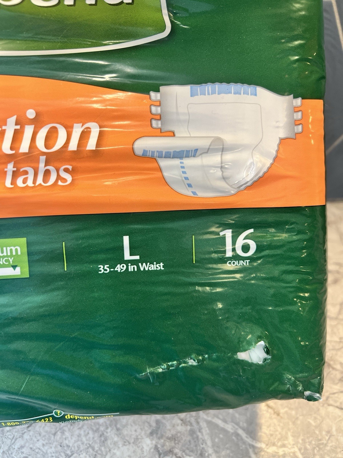 Depend Protection With Tabs Adult Briefs Large L 35-49” Waist 16 Count FAST SHIP