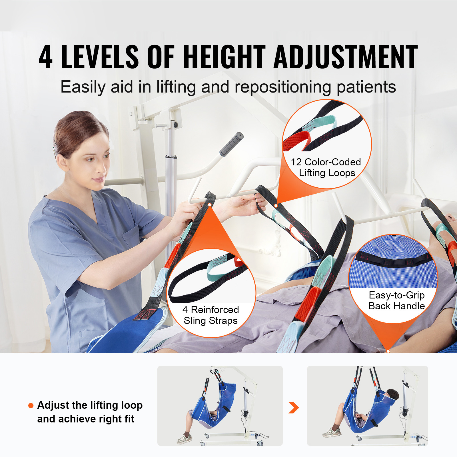 VEVOR Full Body Patient Lift Sling with Commode Opening Medical Aid Sling L-Size