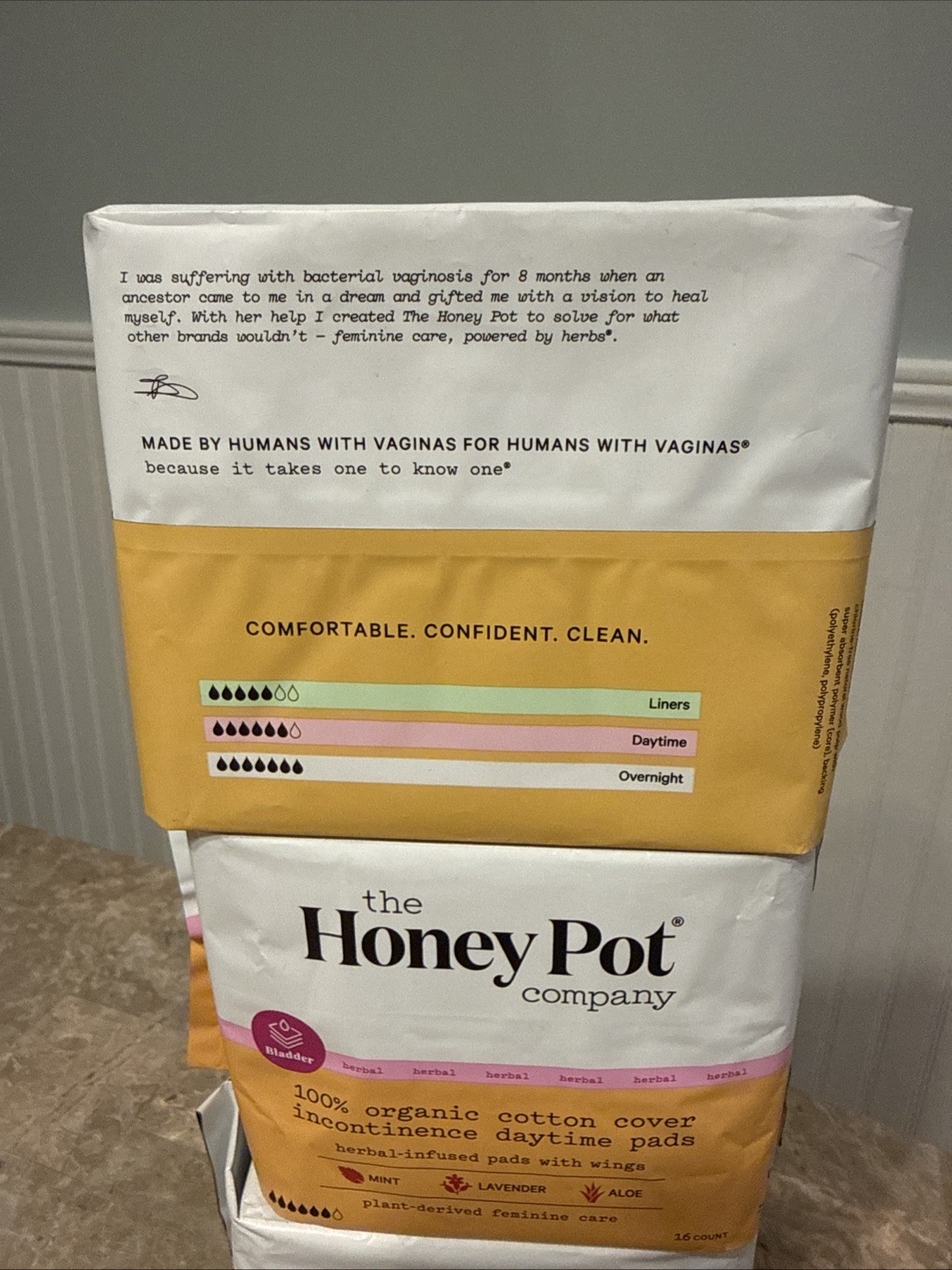 3 HONEY POT Incontinence Daytime Herbal-Infused 100% Cotton Pads Wings 16 X 3