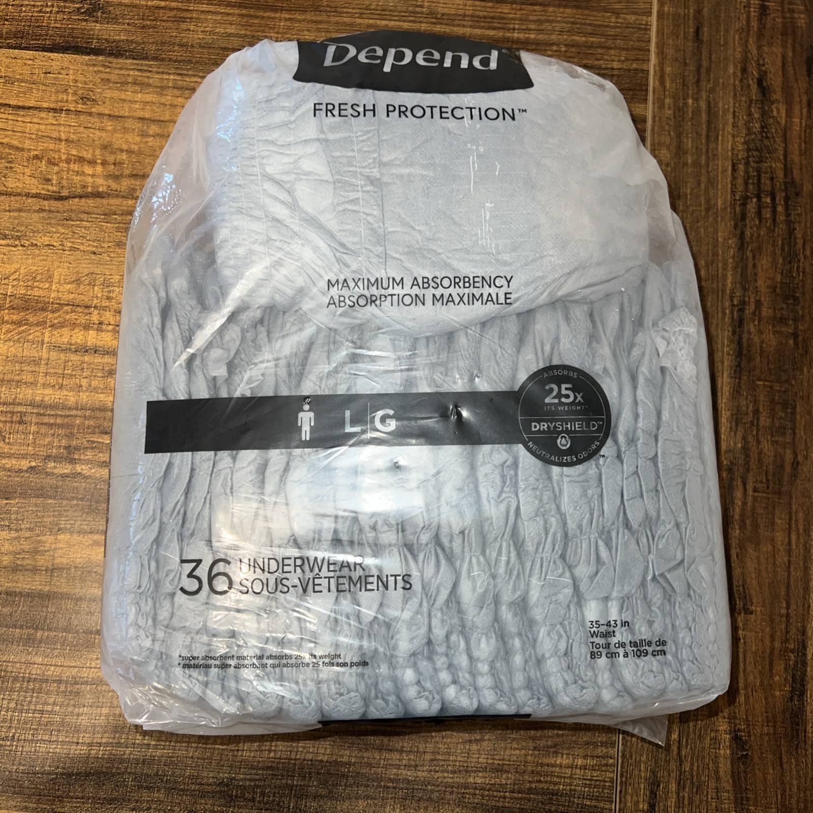 Depend Fresh Protection Incontinence Underwear LG 23 Ct Open Pack 35-43